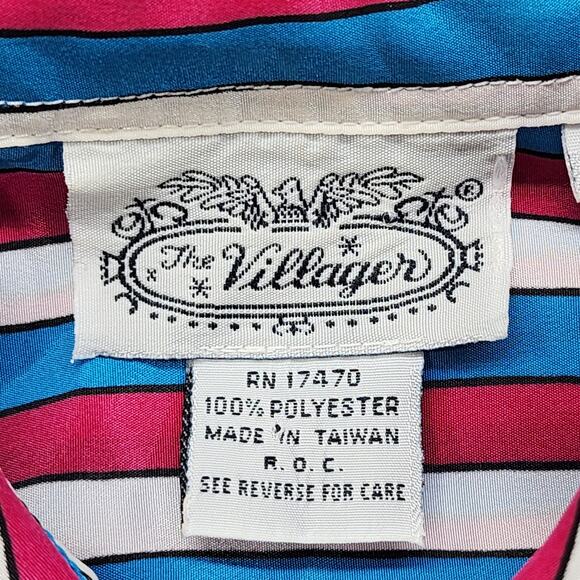 Vintage The Villager Top Womens 16 Pink Blue White Striped Tie Neck Button Front - Picture 4 of 9